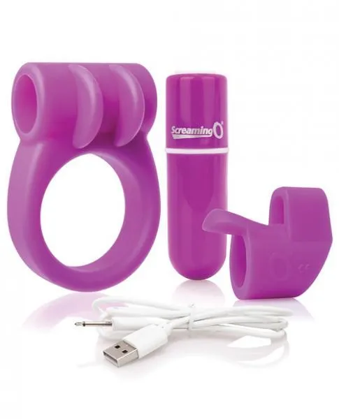 Screaming O Screaming O Charged Combo Kit 1 C Ring Finger Sleeve Purple Male Sex Toys Screaming O Screaming O Charged Combo Kit 1 C Ring Finger Sleeve Purple Male Sex Toys