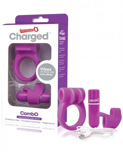 Screaming O Screaming O Charged Combo Kit 1 C Ring Finger Sleeve Purple Male Sex Toys Screaming O Screaming O Charged Combo Kit 1 C Ring Finger Sleeve Purple Male Sex Toys