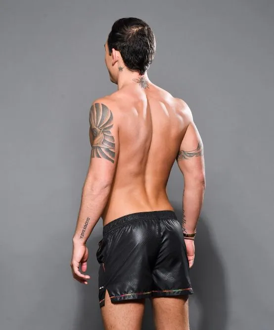 Andrew Christian Anal Pride Active Swim Shorts w Rainbow Charm Black