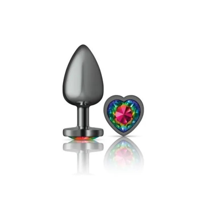 Cheeky Charms Anal Cheeky Charms Gunmetal Butt Plug w Heart Rainbow Jewel Large