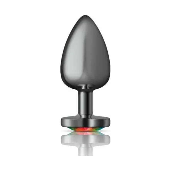 Cheeky Charms Anal Cheeky Charms Gunmetal Butt Plug w Heart Rainbow Jewel Large