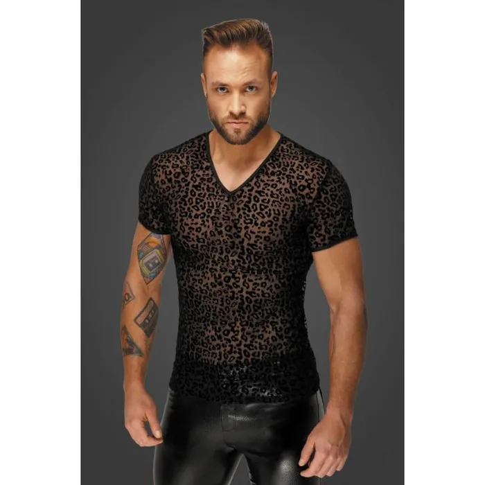 Noir Anal Noir Leopard Flock VNeck TShirt Black SXL