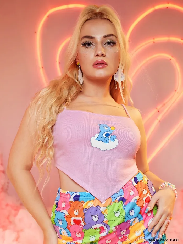 SHEIN Male Sex Toys SHEIN X Care Bears Plus Bear Print Hanky Hem Cami Top