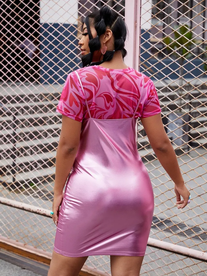 Vibrators Shein Plus 1pc Pink PU Cami Dress 3XL SHEIN