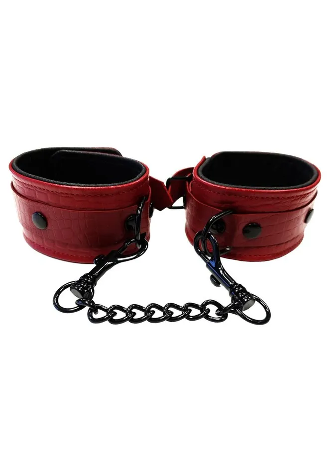 Rouge Restraints Rouge Anaconda Leather Adjustable Ankle Cuffs Burgundy