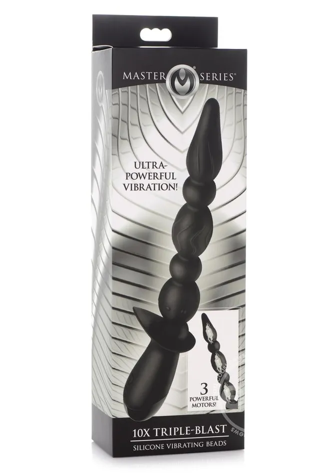 XR Brands Anal Master Series 10x Triple Blast Silicone Rechargeable Vibrating Anal Beads Black XR Brands Anal Master Series 10x Triple Blast Silicone Rechargeable Vibrating Anal Beads Black