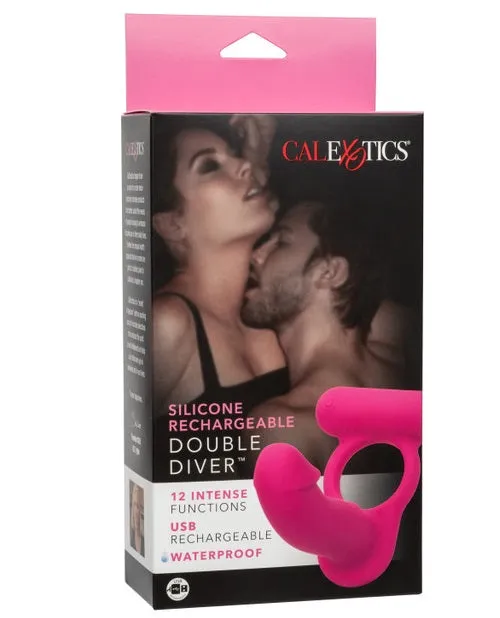Cal Exotics Vibrators Silicone Rechargeable Double Diver Couples Ring Pink