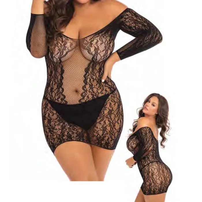 Demure Long Sleeve Mini Dress Blk 3X4X Rene Rofe Male Sex Toys