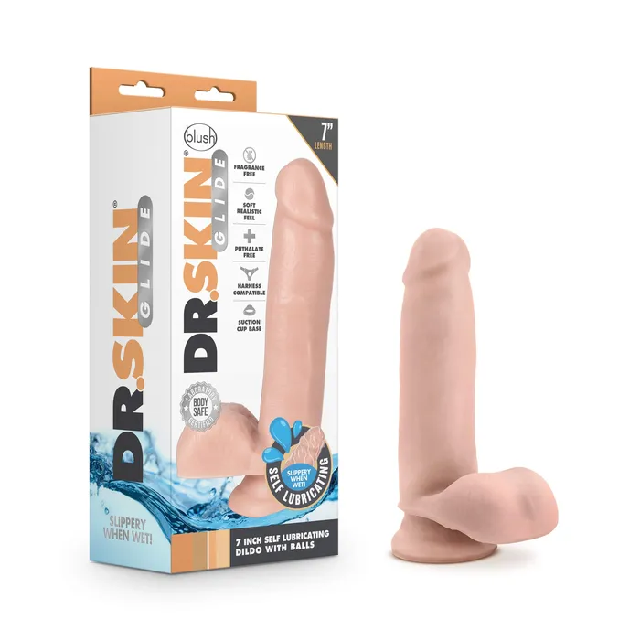 Dildos Dr Skin Glide 7In Self Lubricating Dildo W Balls Vanilla Blush Novelties Dildos Dr Skin Glide 7In Self Lubricating Dildo W Balls Vanilla Blush Novelties
