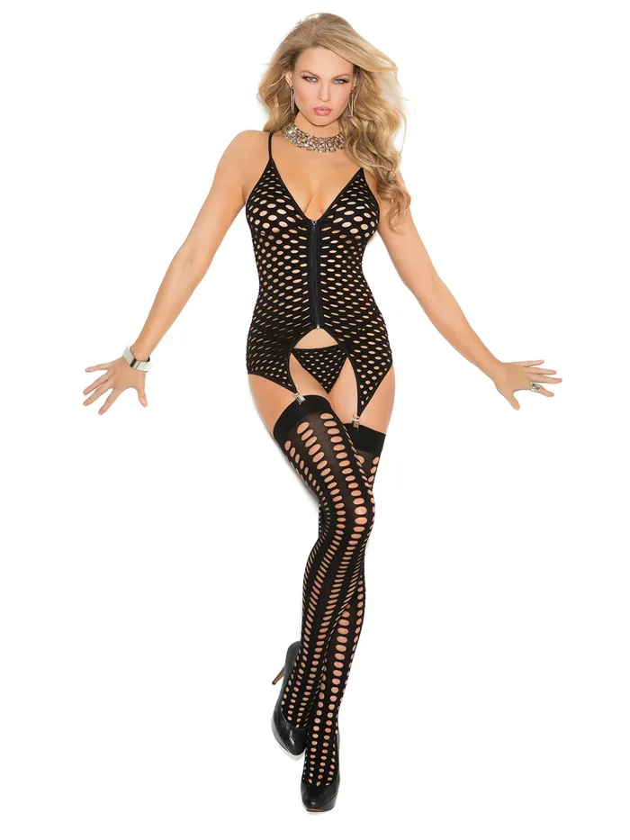 Elegant Moments Camisette GString And Stockings Queen Size Black Anal
