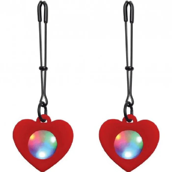 Female Sex Toys XR Brands Charmed Silicone Light Up Heart Tweezer Nipple Clamps