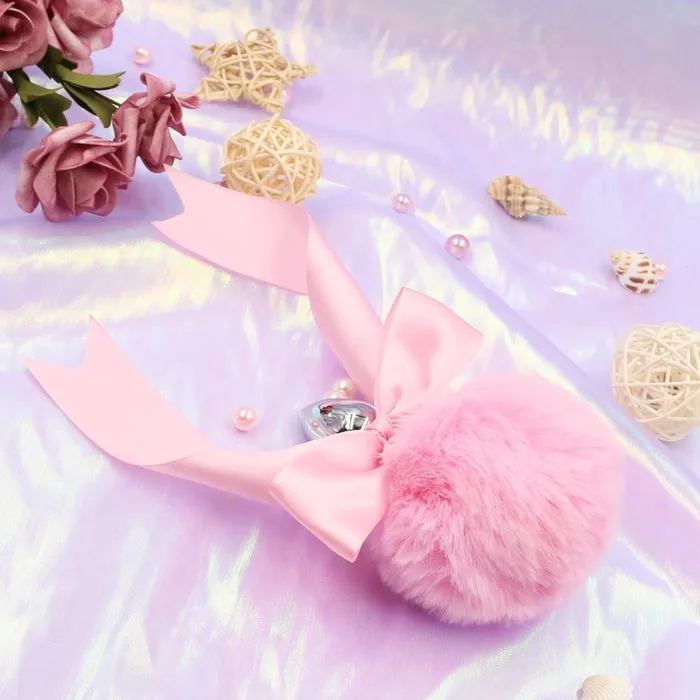 House of Dasein Butt Plug Tails Pink White Ears Headband Kitten Or Rabbit Tail Metal Butt Plug Anal