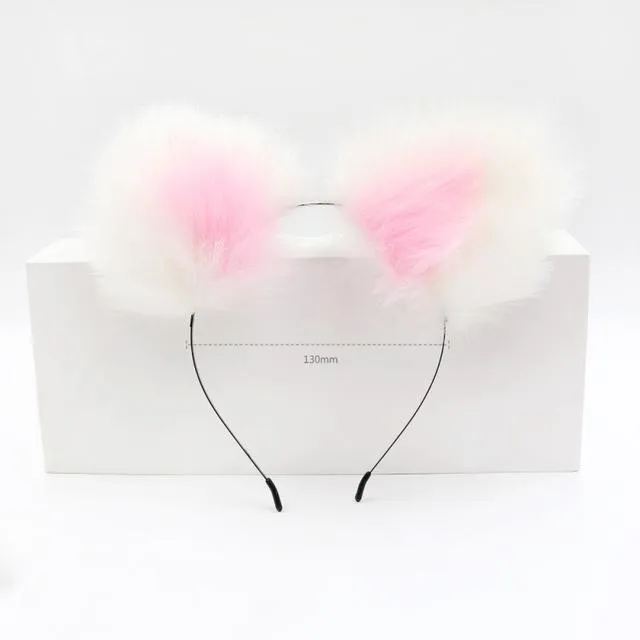 House of Dasein Butt Plug Tails Pink White Ears Headband Kitten Or Rabbit Tail Metal Butt Plug Anal