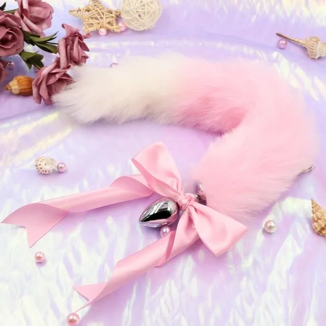 House of Dasein Butt Plug Tails Pink White Ears Headband Kitten Or Rabbit Tail Metal Butt Plug Anal
