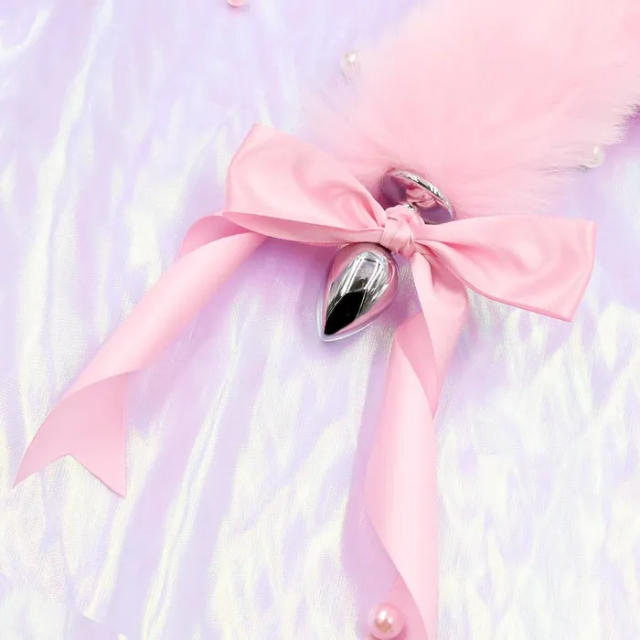 House of Dasein Butt Plug Tails Pink White Ears Headband Kitten Or Rabbit Tail Metal Butt Plug Anal
