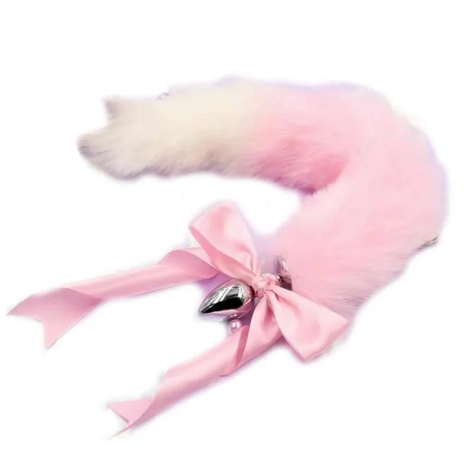 House of Dasein Butt Plug Tails Pink White Ears Headband Kitten Or Rabbit Tail Metal Butt Plug Anal
