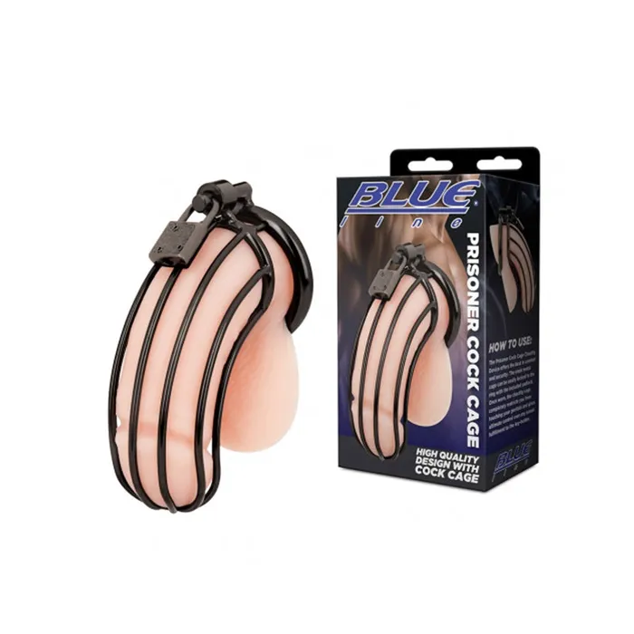 Male Sex Toys Electric Eel Inc Blue Line Prisoner Cock Cage Black