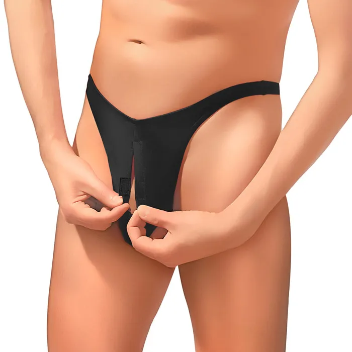 Mp Nylon Spandex Pull Tab Thong Blk 1Sz Male Power Male Sex Toys