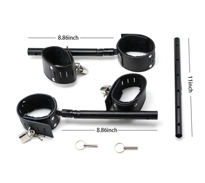 Spreader Bars Expandable Metal Spreader Bar 4 Purple Locking Leather Fur Cuffs Bdsm Restraints House of Dasein Restraints