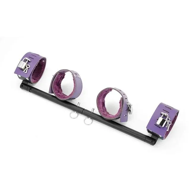 Spreader Bars Expandable Metal Spreader Bar 4 Purple Locking Leather Fur Cuffs Bdsm Restraints House of Dasein Restraints