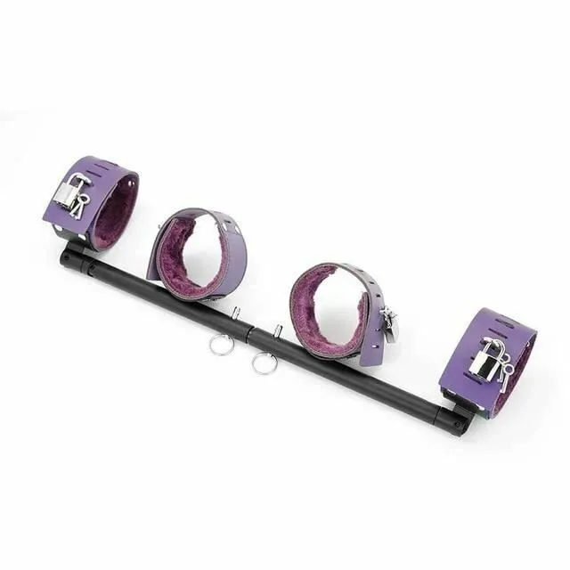 Spreader Bars Expandable Metal Spreader Bar 4 Purple Locking Leather Fur Cuffs Bdsm Restraints House of Dasein Restraints