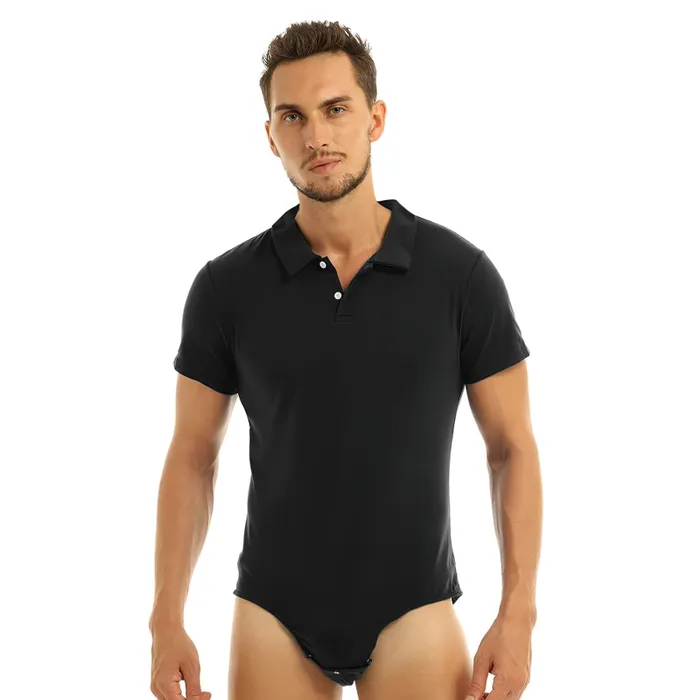 Adult Mens Lover TurnDown Collar Bodysuit Bulge Pouch Sexy Romper with Crotch Closure EVEs SECRETS Female Sex Toys Adult Mens Lover TurnDown Collar Bodysuit Bulge Pouch Sexy Romper with Crotch Closure EVEs SECRETS Female Sex Toys