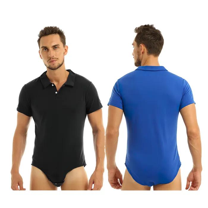Adult Mens Lover TurnDown Collar Bodysuit Bulge Pouch Sexy Romper with Crotch Closure EVEs SECRETS Female Sex Toys