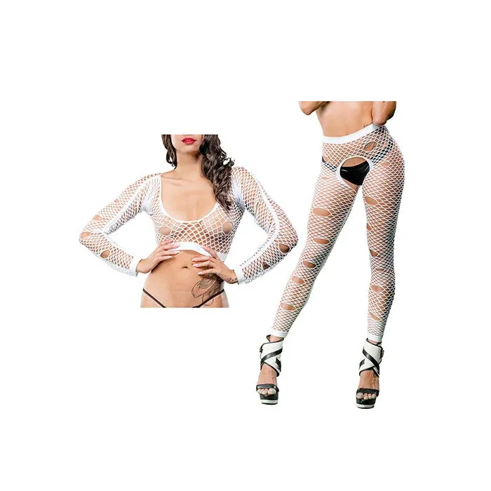 Anal Beverly Hills Naughty Girl Naughty Girl Crotchless Mixed Hole Leggings WhiteBlack