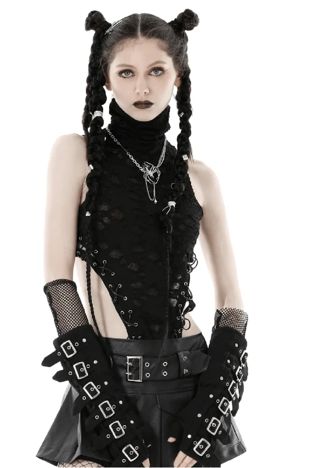 Anal EVEs SECRETS Edgy Black Sleeveless Turtleneck Top with Laced Side Details Anal EVEs SECRETS Edgy Black Sleeveless Turtleneck Top with Laced Side Details