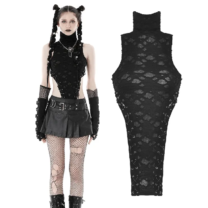 Anal EVEs SECRETS Edgy Black Sleeveless Turtleneck Top with Laced Side Details