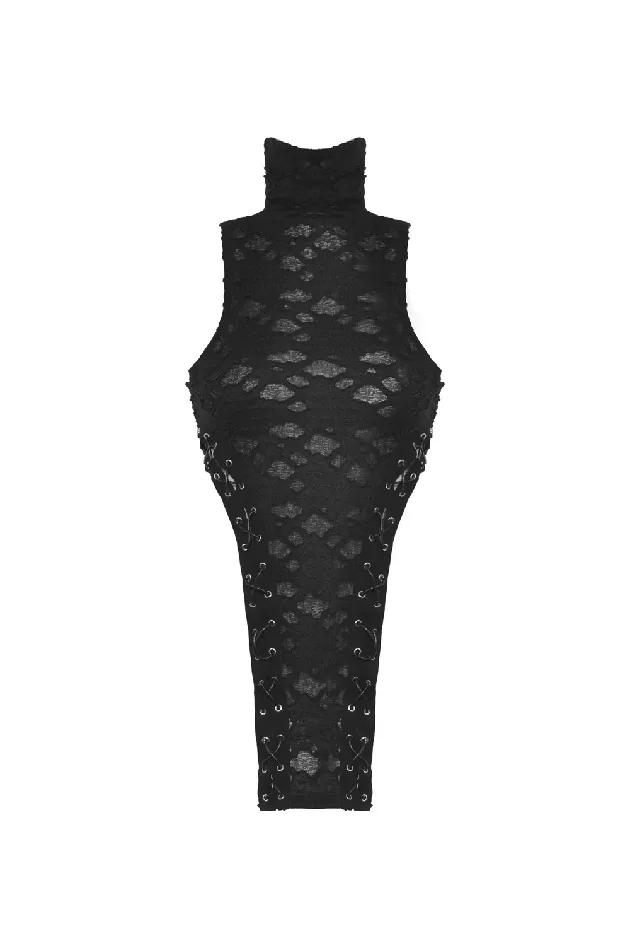 Anal EVEs SECRETS Edgy Black Sleeveless Turtleneck Top with Laced Side Details