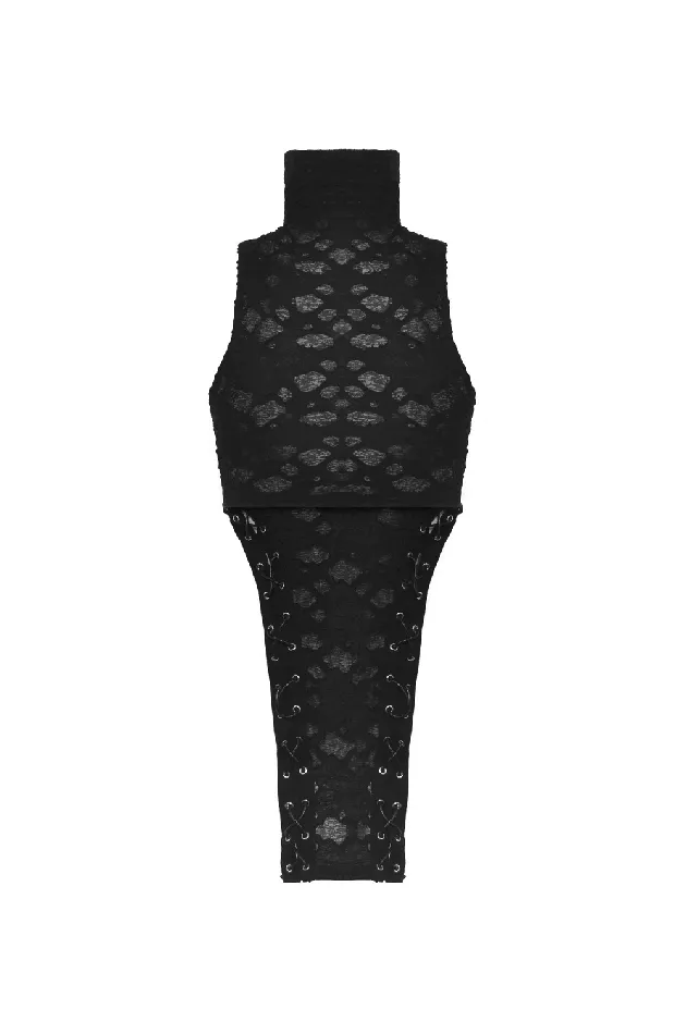 Anal EVEs SECRETS Edgy Black Sleeveless Turtleneck Top with Laced Side Details
