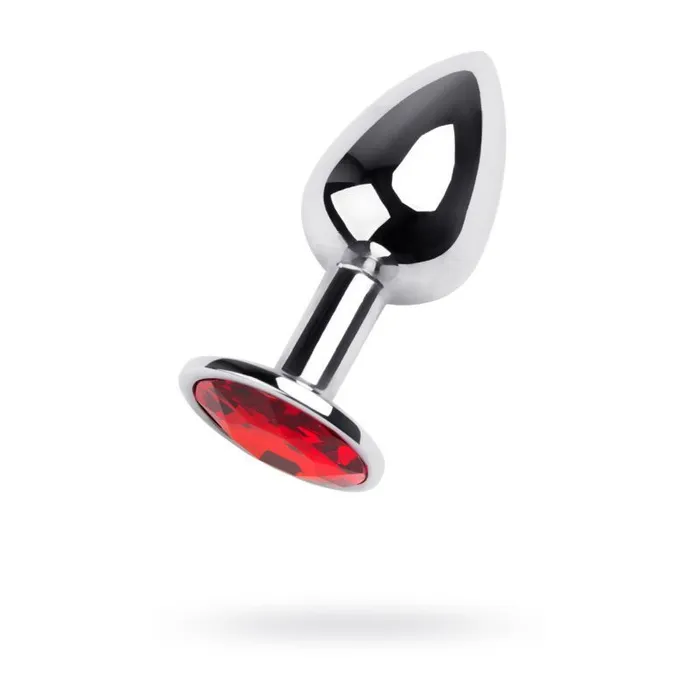 Anal Silver Metal Anal Plug w Red Ruby Gem Small Silver Metal