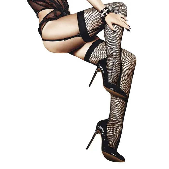 Baci Lingerie Fishnet Thigh High w Back Seam One Size Black Bodystockings Playsuits Baci Lingerie Fishnet Thigh High w Back Seam One Size Black Bodystockings Playsuits