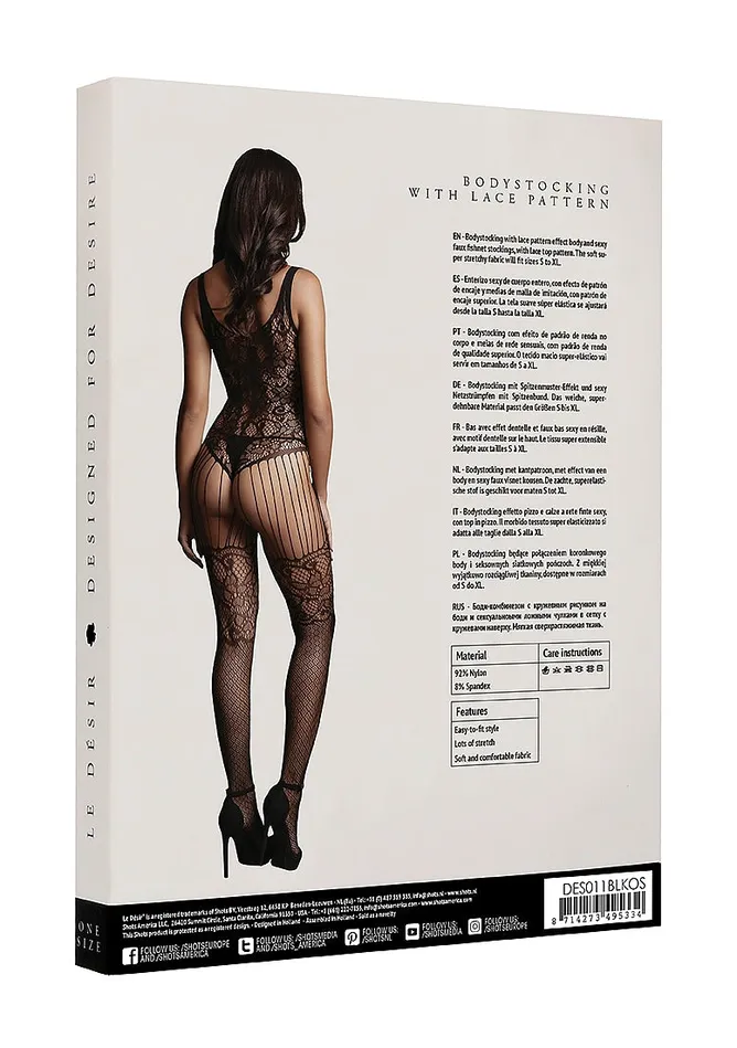 Bodystockings Playsuits Le Desir Bliss Lingerie LACE AND FISHNET BODYSTOCKING Black Le Desir Bliss Lingerie