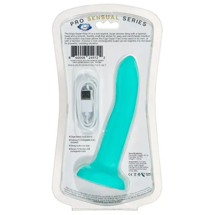 Cloud 9 Novelties Female Sex Toys Ergo Super Flexi IV Dong Soft and Flexible Liquid Silicone With Vibrator Teal Cloud 9 Novelties Female Sex Toys Ergo Super Flexi IV Dong Soft and Flexible Liquid Silicone With Vibrator Teal