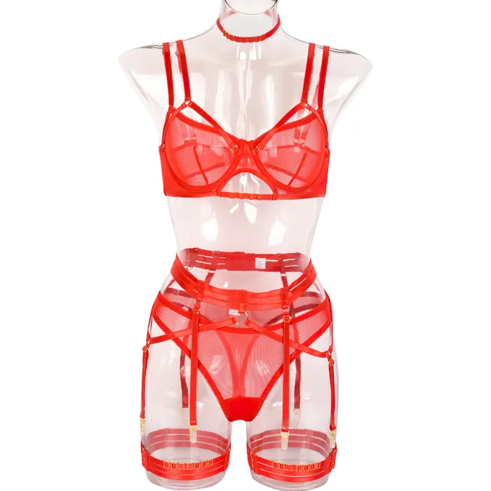 EVEs SECRETS Couples Female Erotic 4Piece Sensual Lingerie Transparent Sexy Shelf Lace Underwear