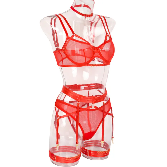 EVEs SECRETS Couples Female Erotic 4Piece Sensual Lingerie Transparent Sexy Shelf Lace Underwear