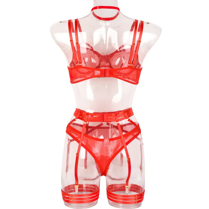 EVEs SECRETS Couples Female Erotic 4Piece Sensual Lingerie Transparent Sexy Shelf Lace Underwear