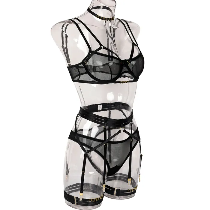 EVEs SECRETS Couples Female Erotic 4Piece Sensual Lingerie Transparent Sexy Shelf Lace Underwear