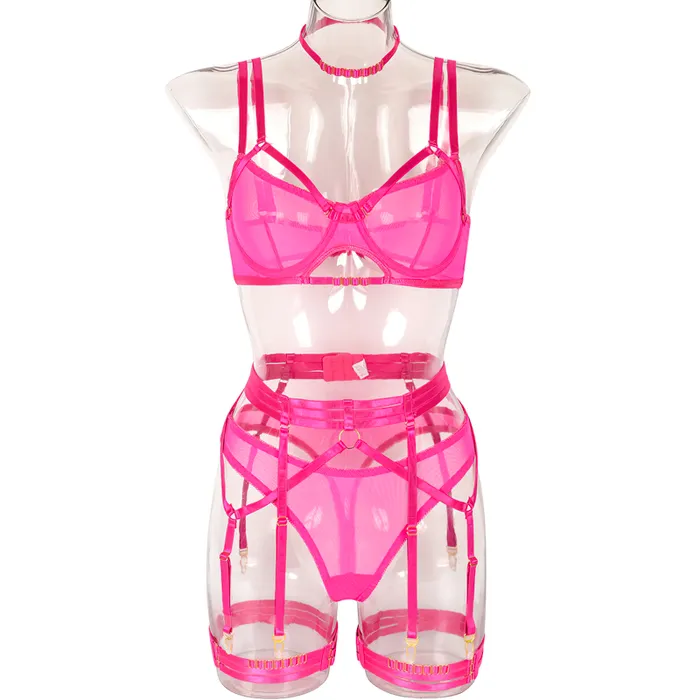 EVEs SECRETS Couples Female Erotic 4Piece Sensual Lingerie Transparent Sexy Shelf Lace Underwear