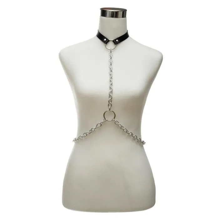 EVEs SECRETS Female Sex Toys Chain Jewelry Body Harness Faux Leather Choker Harness for Women Sexy Fashion Accessories EVEs SECRETS Female Sex Toys Chain Jewelry Body Harness Faux Leather Choker Harness for Women Sexy Fashion Accessories
