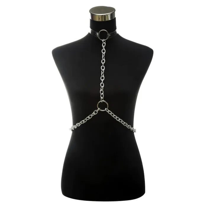EVEs SECRETS Female Sex Toys Chain Jewelry Body Harness Faux Leather Choker Harness for Women Sexy Fashion Accessories