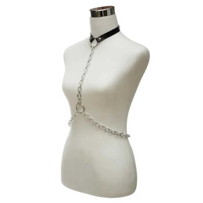 EVEs SECRETS Female Sex Toys Chain Jewelry Body Harness Faux Leather Choker Harness for Women Sexy Fashion Accessories
