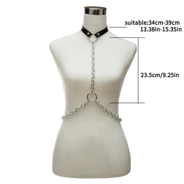 EVEs SECRETS Female Sex Toys Chain Jewelry Body Harness Faux Leather Choker Harness for Women Sexy Fashion Accessories