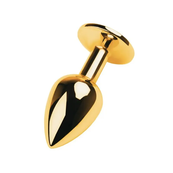 Metal Gold Metal Anal Plug w Black Tourmaline Gem Small Anal