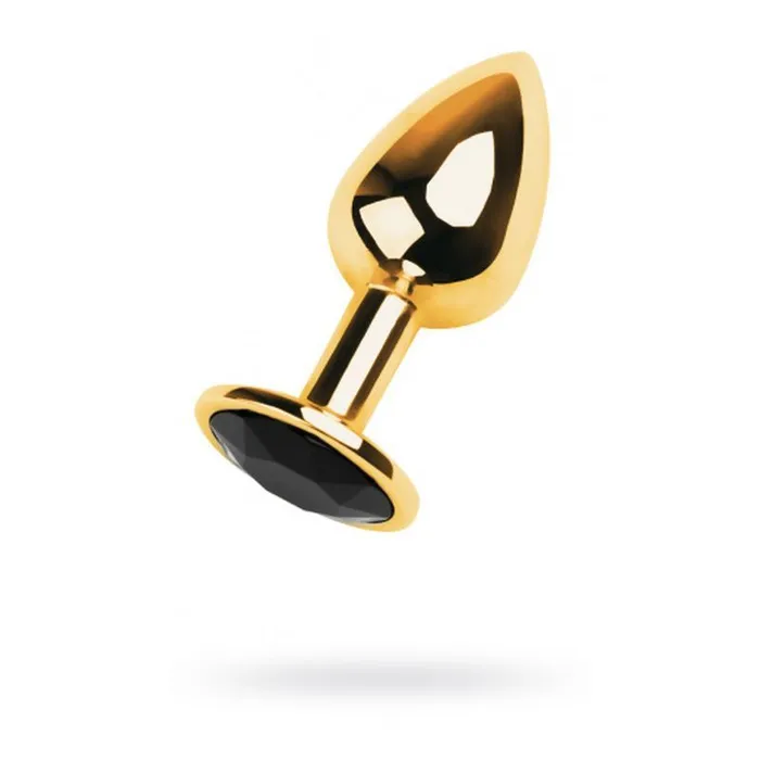 Metal Gold Metal Anal Plug w Black Tourmaline Gem Small Anal