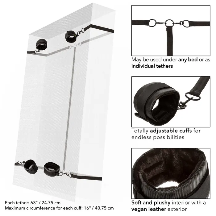 Restraints CalExotics BOUNDLESS BED RESTRAINT Black Under Bed Restraint includes Tethers and Wrist and Ankle Cuffs