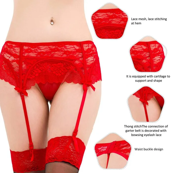 Scandals Lingerie Vibrators Scandals Sexy Boned Black High Waist Lace Garter and Panty