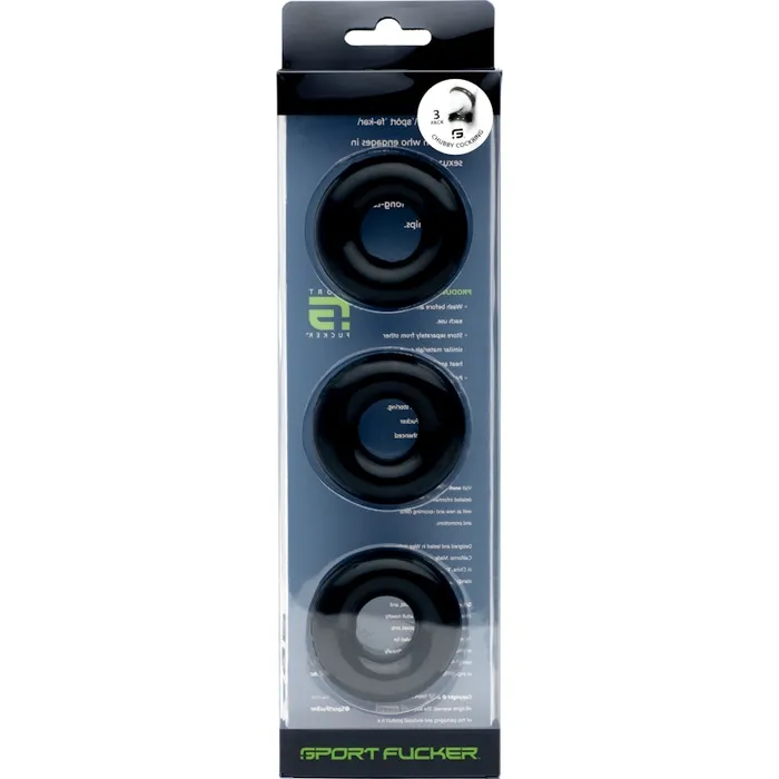Sport Fucker Anal Sport Fucker Rubber Cockring 3 Pk Black Black